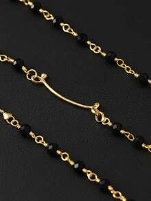 1pc Boho Gold Black Beaded Face Chain Jewelry With Black Tassel Feather Festival Party Nose Chain Face Jewelry Halloween Gifts - Multicolor - View 7