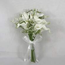 新娘伴娘捧花，白色马蹄莲人造花，新娘手捧花，适用于婚礼教堂仪式、家居装饰、婚礼拍照道具、单身派对、迎婴派对装饰、情人节配饰 - 白色B - 查看 5