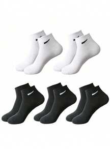 1双/5双/10双装可选，黑白配色男女运动户外短袜，简约百搭，四季皆宜，秋季款