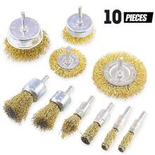 Brass Wire Brush Cup Wheel 10PCS Set For Drill Steel Metal Cleaning Rust Sanding - Champagne - View 2