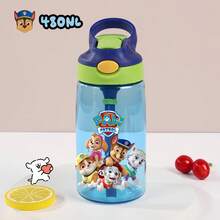 Paw Patrol 1个“成就伟业”可爱卡通图案儿童水瓶，16盎司，带提手和硅胶吸管，防漏盖，4种颜色可选，适合返校、工作、户外运动、旅行、生日礼物、感恩节、毕业典礼、情人节等场合。 - 彩色 - 查看 2
