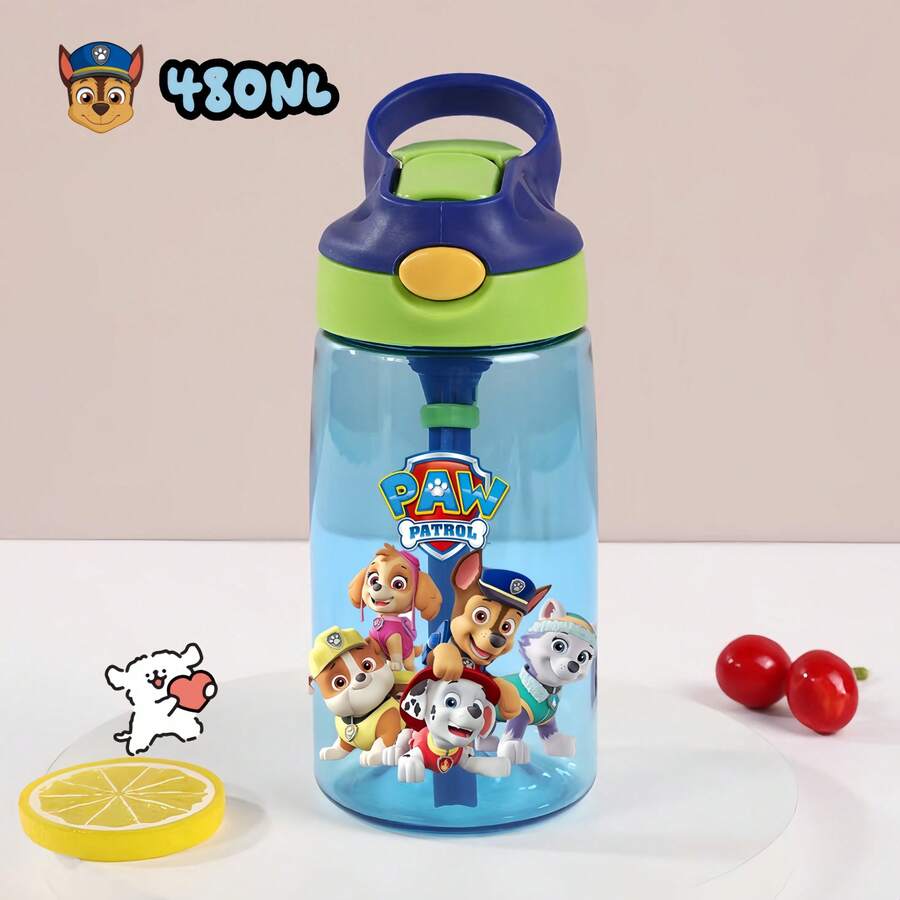 Paw Patrol 1个“成就伟业”可爱卡通图案儿童水瓶，16盎司，带提手和硅胶吸管，防漏盖，4种颜色可选，适合返校、工作、户外运动、旅行、生日礼物、感恩节、毕业典礼、情人节等场合。 - 彩色 - 查看 1