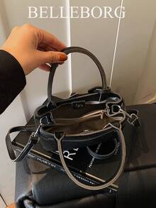 BELLEBORG Túi xách vuông nhỏ bằng da canvas cổ điển, màu sắc tương phản, thanh lịch, tiện dụng, đa năng cho nữ - màu đen - Xem 11