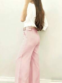 Women's Minimalist Design Flared Leg Casual Trousers, Suitable For Commuting, Office, Daily Wear, All Seasons - Pink - View 2