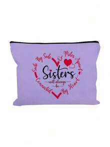 1 pièce Sac de maquillage "Soul Sister", design réconfortant "Les sœurs sont toujours proches du cœur", pochette de cosmétiques en lin avec design en forme de cœur, cadeau parfait pour les sœurs, les meilleures amies et les essentiels de voyage, citation "À mes côtés, à des miles de distance", organisateur compact et élégant, sac de voyage pour maquillage, pour mariage, anniversaire, Noël et Thanksgiving - Multicolore - Voir 15