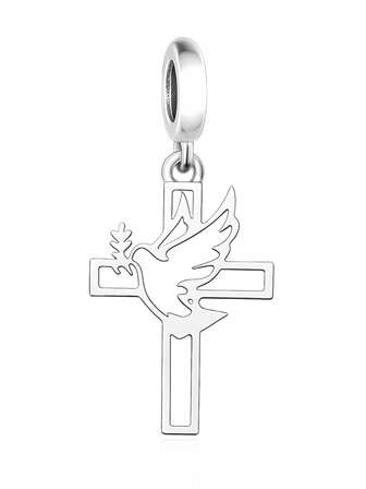 HuooNew 1 Piece Of Exquisite 925 Pure Silver, Christian Cross And Of Peace, Pendant Beads DIY, , Suitable For Banquets And Parties