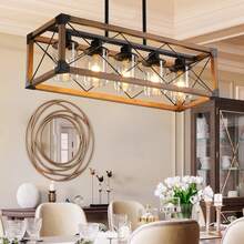 32'' Chandelier Fixtures LED Pendant Light Rectangle Oak 5 Lights Farmhouse(Local Delivery) - trắng - Xem 3