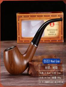 1pc Premium Resin Pipe With Polished Faux Ebony Finish, Vintage Hammered Craftsmanship, Classic Glossy Curved Pipe For Smoking