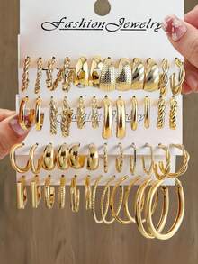 48/24pcs Vintage Punk Style Women Fashion Elegant Hoop Earrings Set, Bohemian Style - Versatile Daily Wear, Suitable For Women Daily, Dating, Party, Gift For Friends - Yellow Gold - View 5