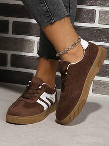 2025 Autumn New Leopard Print Casual Flat Sneakers For Women, Retro Style, Versatile, Lace-Up, Round Toe, Lightweight & Comfortable Outdoor Shoes - Brown - View 5