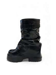 TULIPANO Women's Autumn Winter High-Quality Low Ankle Boots, Biker Boot Style With Thick Heel And Wide Sole, Punk Style Y2K Round Toe, Fashion For Vacation And Work - 黑色 - 查看 5