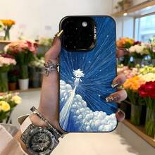 Cubierta de teléfono con diseño de estrellas y nubes azul oscuro con personaje mágico brillante para iPhone ideal para amantes de la fantasía y estilo único Aplicable a los teléfonos de la serie Apple y Galaxy - Negro - Ver 1