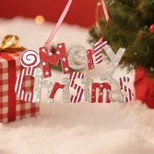 Merry Christmas Welcome Sign Cute Candy Letter Hanging Sign Holiday Wall Plaque For Home - White - View 6