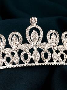 Nuevo estilo coreano Corona de novia con cristales, accesorios para vestido de novia, tiara de aleación para fiesta de cumpleaños de princesa, accesorios para el cabello, coronas, corona de disfraz - Plateado - Ver 5