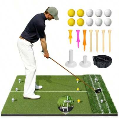 Dual Turf Golf Mat  Practi Indoor/Outdoor 5 X 4 Ft Hitting Mat With Alignment Lines 9 Tees And Balls Acssories For Swing Chipping Putting