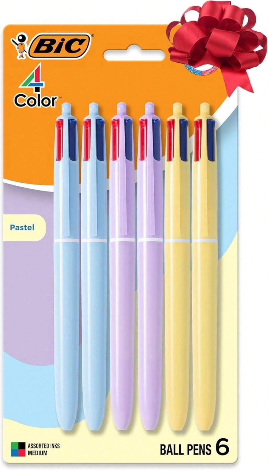 BIC 4-Color Pastel Barrel Multicolor Ballpoint Pens, Long-Lasting Ink And 1.0 Mm Medium Point, 6-Count Pack In Black, Blue, Red And Green Ink - 黑色 - 查看 1
