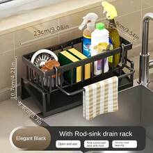 1PC Kitchen Sink Sponge Drain Rack, Self-Draining Kitchen Sink Organizer, Sink Rack, Can Hold Dish Brushes, Dishcloths, Soap, Cleaning Supplies, Baskets And Containers For Kitchen Organization. - Black - View 10