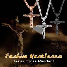 U7 Men Crucifix Cross Pendant With Chain Baptism Christian Jewelry Stainless Steel_18K Gold Antique Jesus Necklace, Gift Packed,Length 22" - ColorH - 查看 9