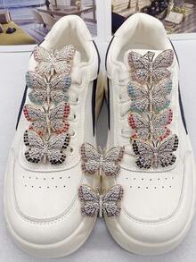 2 PIEZAS Encantos de cordones de zapatos de mariposa de resina colorida de lujo DIY Decoraciones para botas, zapatillas de mujer Cordones con piedras brillantes extraíbles Hebillas de accesorios personalizados Decoración de clips de zapatos Apto para zapatos con cordones de mujer Regalos de Navidad, Halloween, San Valentín, cumpleaños, fiesta (Zapatos no incluidos)