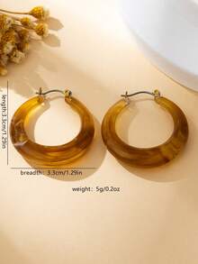 1 Pair Women's Earrings, Elegant Brown C-Shaped Hoop Earrings, Atmospheric Winter Hoop Earrings, Suitable For Daily Wear - Brown - View 6