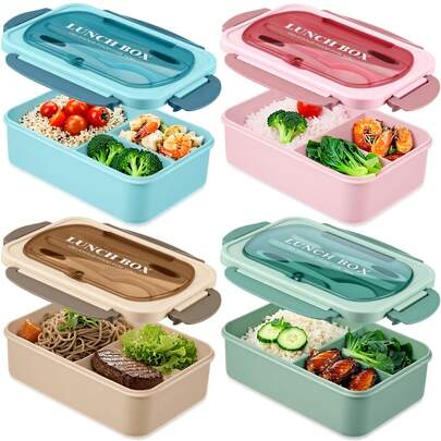 Laniska Caja bento para adultos, recipientes para el almuerzo de 1200 ML para adultos, caja de almuerzo a prueba de fugas con utensilios, caja bento de 3 compartimentos apta para microondas