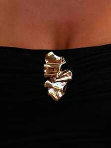 Sexy Fashion Open Shoulder Solid Color Ruched Design Metal Decor Ruffle Hem Long Sleeve Mini Dress, Spring/Summer New Arrival, Vacation Black - Black - View 8