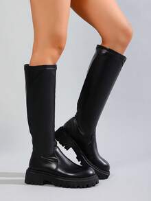 2025 New Autumn/Winter Women's Tall Boots, Thermal Lined Knee-High Riding Boots, Elevator Boots For Petite, Over-The-Knee Boots - Black - View 3