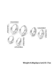 6PCS Simple Gold Plated Copper Metal Minimalist Invisible Hoop Earrings For Girls Glossy Small Geometric Circle Hipho