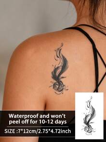 1 pieza Tatuaje temporal realista, diseño de sirena y pez dorado semi-permanente, resistente al agua y al sudor, dura 1-2 semanas, efecto de jugo de hierbas naturales, no reflectante, unisex, aplicable a brazos, pecho, piernas, abdomen, cintura, dedos, cuello, espalda, arte corporal moderno