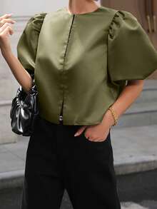 Whisplicity Women's Plain Short Sleeve Shirt, Simple Fashion Design Suitable For Summer