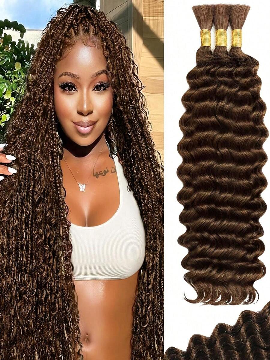 28 Inch Curly Boho Hair For Braiding Knotless 12A Deep Wave Bulk Bohemian 1 Bundles/Pack Dark Brown Color 100% Human Hair 50g/Bundle Human Boho Braiding Hair Color 4 Deep Wave Bulk Boho Hair For Braiding Curly Bundles Human Hair For Boho Braids Wet And Wavy Braiding Hair Extension No Weft Brown - S4 - 查看 1