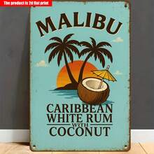 2D Flat, 1 Piece Malibu Coconut Rum 2D Flat Print Aluminum Sign (11.9x.9inch ) - Uncle Style Wall Decoration, Suitable Home, Bar, Garage, Garden - Indoor/Outdoor Use, No Frame Needed, Holiday, Indoor Outdoor Sign|Tropical Theme Decoration|Durable Aluminum , Coastal Home Decor - 彩色 - 查看 2