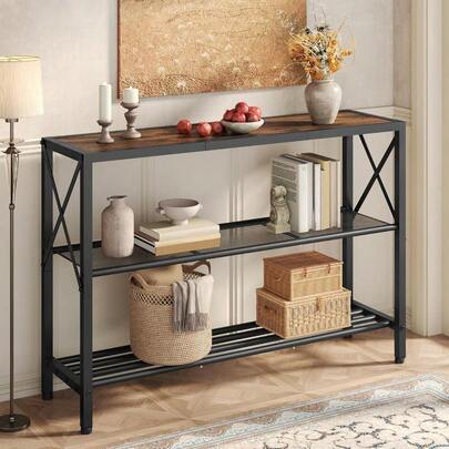 Industrial Console Table 3 Tier Entryway Table Hallway Table Narrow Sofa Tables With Shelves Entrance Tables For Entryway Living Room Foyer Hallway Office Rustic BrownandBlack