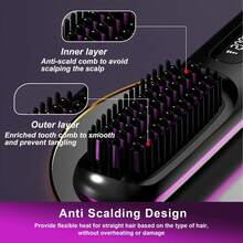 Women's Wireless Portable Hair Straightener, USB Rechargeable Negative Ion Hot Air Brush, Effectively Smooths Frizzy Hair For Shiny And Soft Tresses, Anti-Scald Design, 3 Temperature Settings, 30s Quick Heating, 2000mAh Battery Lasts 30 Minutes, Suitable For Short Hair, Bangs, Long Hair And Curly Hair, Ideal Christmas Gift For Women - Multicolor - View 5