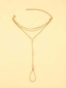 1件奢华金色水钻多层指链手链，简约优雅手链饰品，女士礼物 - 金色 - 查看 2