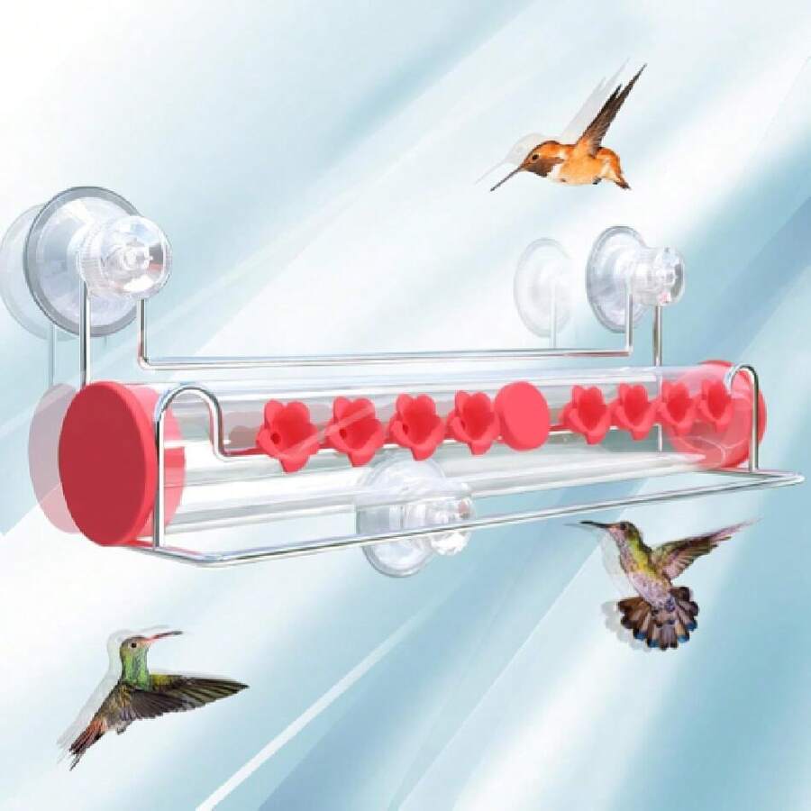 Alimentador de colibríes para ventana, alimentador de colibríes con ventosa para ventana con 0 puertos de alimentación y perchas a prueba de hormigas, tubo transparente para ver de cerca los pájaros en la ventana, fácil de llenar y limpiar, 28996539 - Multicolor - Ver 1