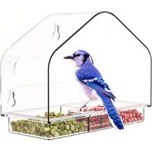 Window Bird Feeder With Strong Suction Cups – Clear Acrylic BirdFeeders Viewing Cardinals,Transparent Acrylic Birdhouse For Bird Watching Gifts For Cats,,With Drain Holes,Removable Tray,28998182 - 彩色 - 查看 1