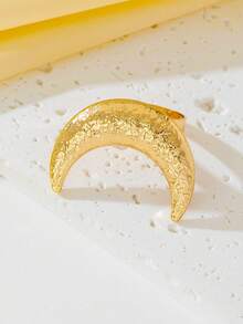 1pc Fashionable Crescent Moon Metal Design Ring, Cute Curved Moon, Versatile For Daily Wear, Festivals, Star & Moon Jewelry Series, Personalized, European & American Style, Hip-Hop Street Vibe Accessory, Simple Yet Elegant Gift - Yellow Gold - View 3