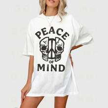Camiseta con estampado de calavera "Paz mental", estilo grunge, urbana, alternativa, universitaria, ideal para regalo.jpg220g WoM-en's 100% Cotton T-Shirt - Feminine and Comfortable FiT-Suitable for all people, whether woM-en or M-enhigh-quality durable fabric suitable for all seans,ft to the touch but built to lastBreathabletops woM.en fall outfiT.S for woM.en vaC.Ation outfiT.S woM.en halloween costume - Blanco - Ver 1