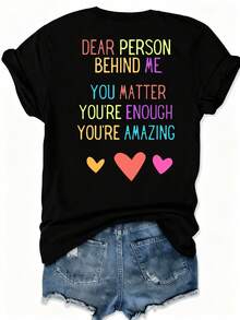 Howell 情人节休闲上衣，印有励志语录，适合女士穿着 - 柔软有弹性的舒适面料，百搭四季穿着 - 黑色 - 查看 2