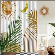 1pc Leaf Pattern Bathroom Shower Curtain - Fashionable Design, No Need To Drill Holes For Hanging, Suitable For All Seasons, Perfect For Home Decoration, Bathroom Shower Curtain; Cartoon Design; Easy-To-Hang Curtain, Bathroom Decoration, Suitable For Hotels, Inns, Rental Houses, And Outdoor Use