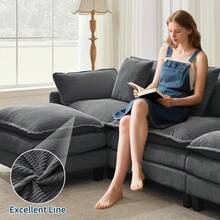 3-Seater Modular Sectional Sofa With 2 Ottomans, Corduroy Deep Seat Couch, Double Layer Cushion, Plush Backrest & Armrest Pillow, Cozy Cloud Couch For Living Room Apartment  146.5" L Modular Sectional Sofa With Ottoman, Corduroy Cloud Couch U-Shaped, Deep Seat Comfy Couch For Living Room, Movable Ottoman & Pillows  112 In U Modular Sectional Sofa, Corduroy Cloud Couch With Movable Ottoman & Throw Pillows, Modern L/U-Shaped Sofa, Comfy Deep Seat Couch For Living Rooms, Offices, Bedroom And Apartment - 灰色-112"-L Shape 3 Seats - 查看 3