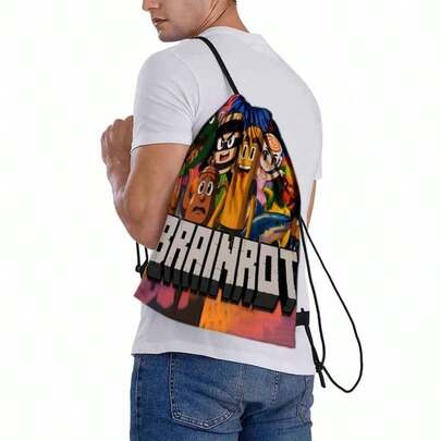 1pc Italian Brainrot Anime Backpack - Heavy-Duty Oxford Soft-Shell Backpack With Drawstring Closure, Lightweight And Easy To Carry, With Practical Pockets - Suitable For Fitness, Travel, Sports, Daily Use - Fun Cartoon Backpack, Suitable For Gamers, Anime Fans, Brainrot Game Enthusiasts - Durable Unisex Backpack