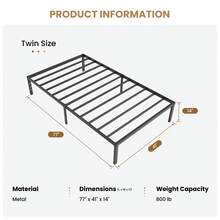 SHA CERLIN Twin/Full/Queen/King Size Bed Frame, Black, 14 In Metal Platform Bed With Heavy Duty Steel Slat Support, Under-Bed Storage Space, No Box Spring Needed, Easy Assembly, Stable Structure, 800 LB Weight Capacity - 黑色 - 查看 8