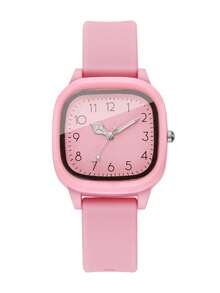 1pc Women's Silicone Quartz Watch, Fashion Minimalist Square Dial, Classic Timepiece (1pc/Set), Watch Box Not Included - Pink - View 7