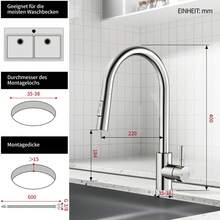 Ausziehbarer Küchenwasserhahn mit Brause - Hochdruck-Armatur, 360° drehbar, Edelstahl - Gebürstetes Nickel - Übersicht 9