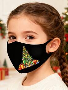 2个装儿童圣诞树和雪人图案口罩套装，可爱卡通口罩，男女童通用，弹性口罩，圣诞装饰，儿童面部配饰