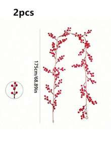 1pc Red Berry Wreath, Flexible Artificial Vine, Winter Berry Wreath, Suitable For Decorating Christmas Trees, Windows, Doors, Fireplaces, Can Be Hung Indoors And Outdoors, Christmas Tree Decoration, Christmas Wreath - Multicolor - View 14