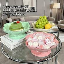 1pc Elegante bandeja de frutas con borde dorado y diseño floral - Plato de servicio de plástico duradero de gran capacidad para la hora del té, fiestas y decoración del hogar - Perfecto para pasteles, postres y bocadillos - Regalo ideal para bodas, inauguración de casas, Navidad - Crema - Ver 11