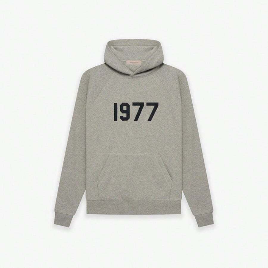 Essentials Black Vintage Flocked Hooded Fall Winter Sweater Sweatshirt, 1977 Limited Edition Printed Men And Women Unisex Tops , High-End Cotton Relaxed Fit, Cracked Flocking, Street Style And Fall Travel Photography Essentials, You - 黑燕麥片 - 查看 1